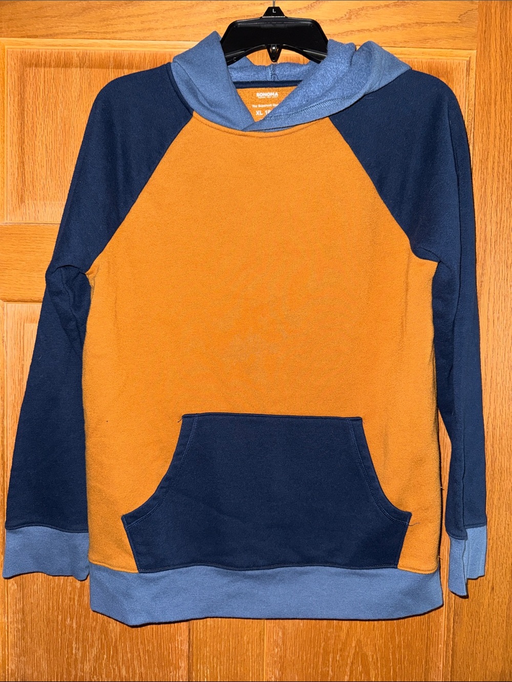 SONOMA Boys Colorblock Hoodie in Camel and Navy with Light Blue Accents, NWOT